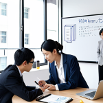 **Image Prompt:** A diverse group of legal professionals (弁護士) collaborating in a modern, light-filled co-working space. Some are reviewing documents on laptops, others are discussing strategy on a whiteboard covered in legal terms and tech-related keywords like "AI," "リーガルテック," and "データ分析." The overall atmosphere is collaborative and forward-thinking. Consider a Japanese aesthetic for the clothing styles and general design elements. The image should convey the idea of lawyers embracing technology and new career paths. Keywords: 弁護士, リーガルテック, AI, キャリア, 多様性 (diversity), コラボレーション (collaboration).