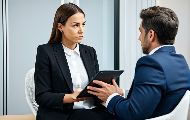 A professional male business owner in a modest business suit, sitting across from a professional female lawyer in a modest business dress in a modern, well-lit law office. They are engaged in a serious discussion, looking at a tablet displaying complex digital contracts. The scene conveys deep thought about legal risks and contract complexities in digital business. fully clothed, appropriate attire, modest clothing, safe for work, appropriate content, professional. perfect anatomy, correct proportions, natural pose, well-formed hands, proper finger count, natural body proportions, professional photography, high quality.