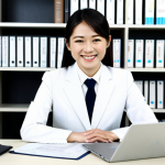 Corporate Lawyer - Specialist**

A confident Japanese businesswoman in a stylish, modest business suit, working on a laptop in a bright, modern office.  Bookshelves filled with legal texts and certificates (ビジネス実務法務検定, 知的財産管理技能士) are in the background.  She is smiling slightly.  Perfect anatomy, correct proportions, well-formed hands, proper finger count, natural body proportions, fully clothed, appropriate attire, safe for work, professional, family-friendly, high quality, professional photography, appropriate content.

**