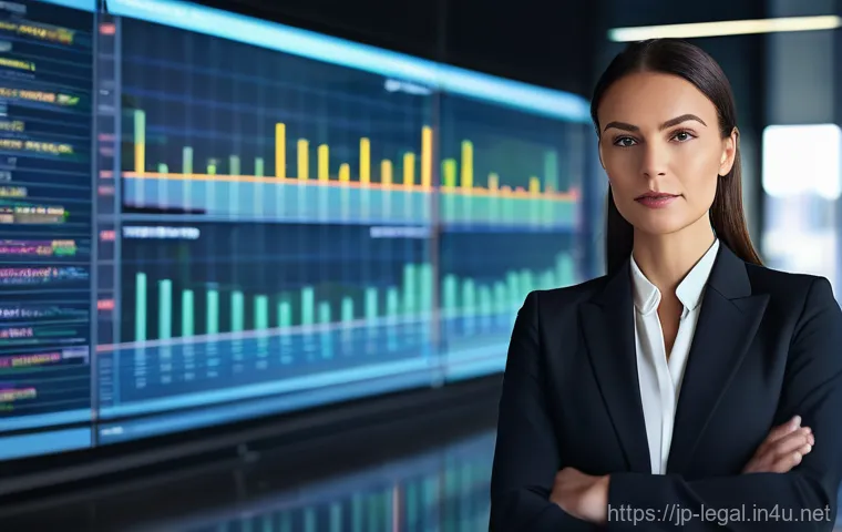 법률 자문가 연봉 협상 - A professional female lawyer, in her late 30s, stands confidently in a sleek, modern office. She is ...