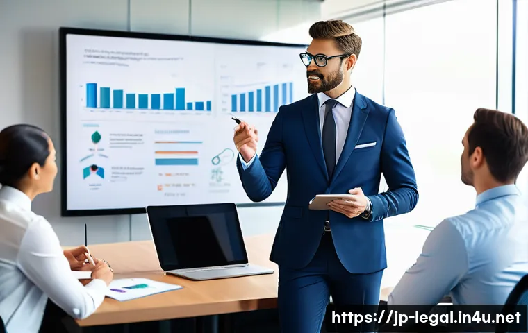 법률 자문가의 업무 처리 프로세스 - **Prompt:** A dynamic, modern legal consultant, professionally dressed in a tailored suit, confident...