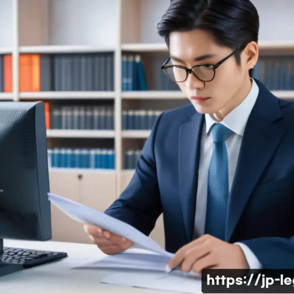 법률 자문가로서의 가치 향상 방법 - A professional Japanese lawyer in a modern office setting, wearing formal business attire with a sub...