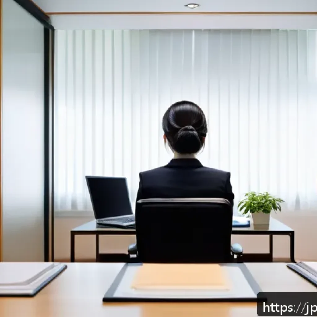 법률 자문가의 법적 리스크 관리 - A modern Japanese law office consultation room with a professional female lawyer attentively listeni...