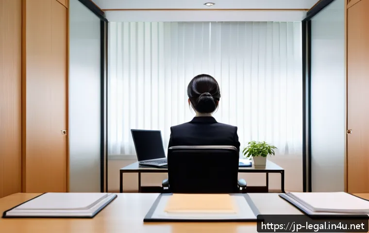 법률 자문가의 법적 리스크 관리 - A modern Japanese law office consultation room with a professional female lawyer attentively listeni...