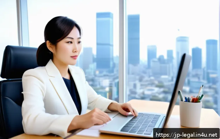 법률 자문가의 목표 설정 방법 - A modern Japanese office scene showing a professional woman lawyer in her 30s wearing business attir...