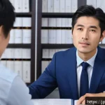 법률 자문가 자격증 종류 - A professional Japanese legal advisor in a modern office setting, wearing formal business attire, at...