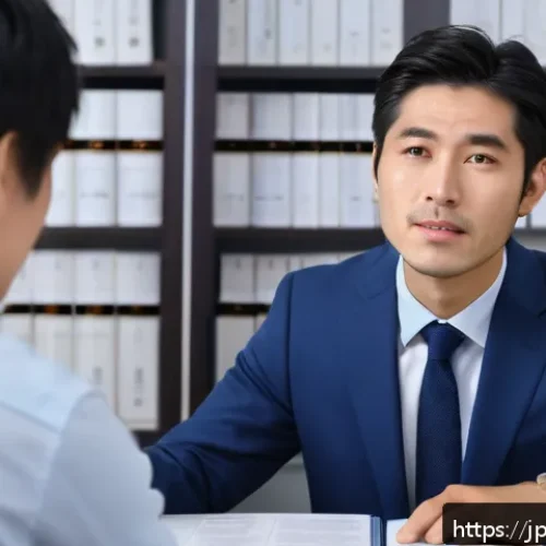 법률 자문가 자격증 종류 - A professional Japanese legal advisor in a modern office setting, wearing formal business attire, at...