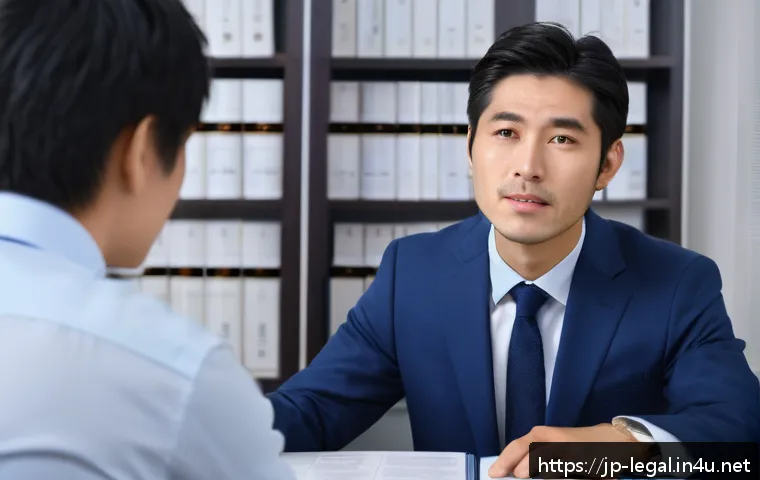 법률 자문가 자격증 종류 - A professional Japanese legal advisor in a modern office setting, wearing formal business attire, at...