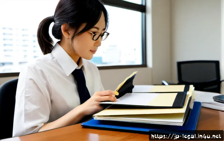 법률 자문가의 법률적 분석법 - Photorealistic Japanese legal advisor in a modern Tokyo office, carefully comparing two unlabeled do...