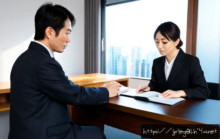 법률 자문가의 사건 대응 전략 - Photorealistic Japanese legal advisor in a tailored dark suit reviewing a case strategy with a conce...